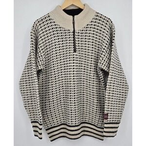 Vintage 100% wool Norwegian sweater - cream and black quarter zip